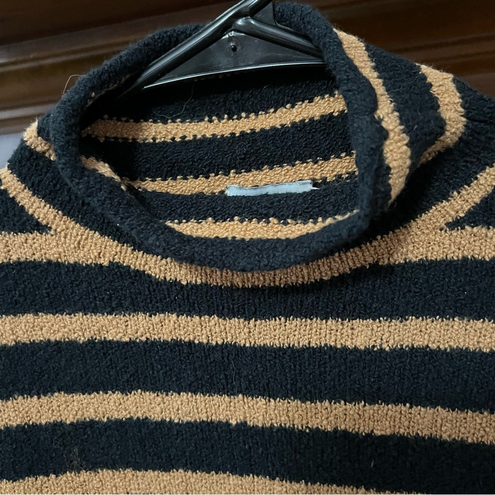 J. Crew Women’s Sweater Black and Tan Striped Mock Turtleneck Sweater Size XXS - Picture 5 of 5